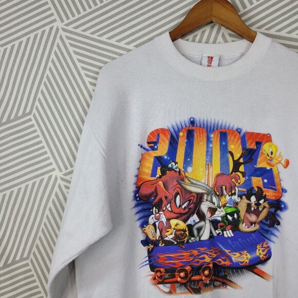 Vintage Y2K Looney Tunes Warner Brothers Crewneck Sweatshirt XL Rollercoaster - Picture 2 of 6